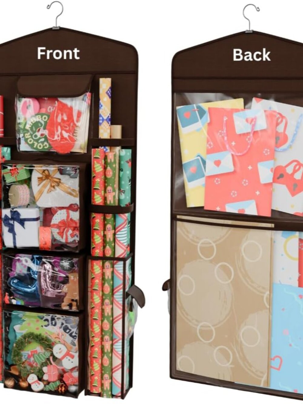 Hanging Double Sided Wrapping Paper Storage Organizer with Multiple Pockets, Org